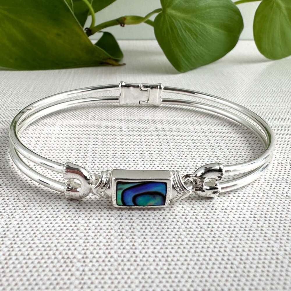 925 Silver Abalone Hinged Bracelet